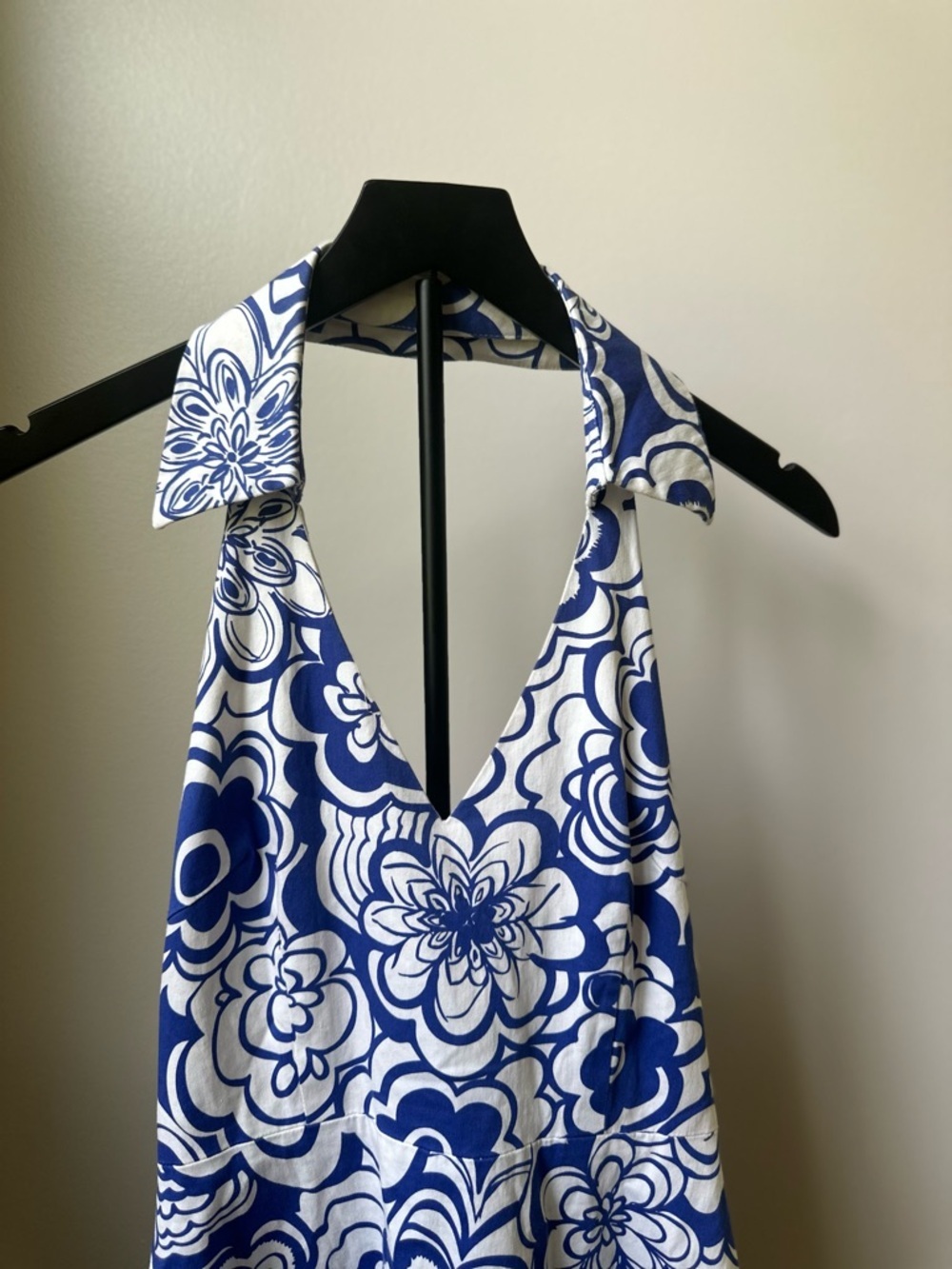 Spense Blue White Floral Halter Dress A-Line Summer Vacation Sundress - Picture 6 of 11